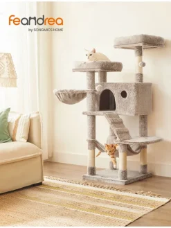 Kratzbaum in Hellgrau/ Creme - (B)49 x (H)135 x (T)49 cm