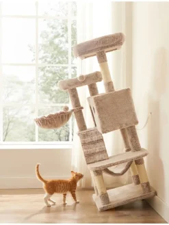 Kratzbaum in Hellgrau/ Creme - (B)49 x (H)135 x (T)49 cm