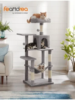 Kratzbaum in Hellgrau/ Creme - (B)55 x (H)143 x (T)45 cm