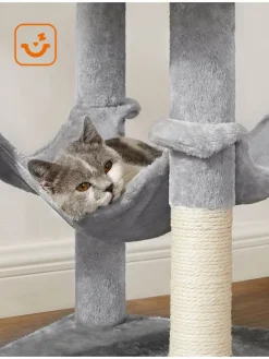 Kratzbaum in Hellgrau/ Creme - (B)55 x (H)143 x (T)45 cm