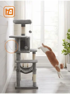 Kratzbaum in Hellgrau/ Creme - (B)55 x (H)143 x (T)45 cm