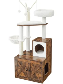 Kratzbaum in Weiß/ Braun - (B)58 x (H)140 x (T)50 cm