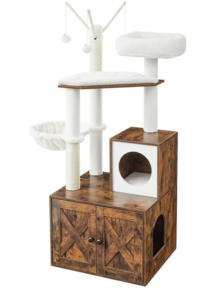 Kratzbaum in Weiß/ Braun - (B)58 x (H)140 x (T)50 cm