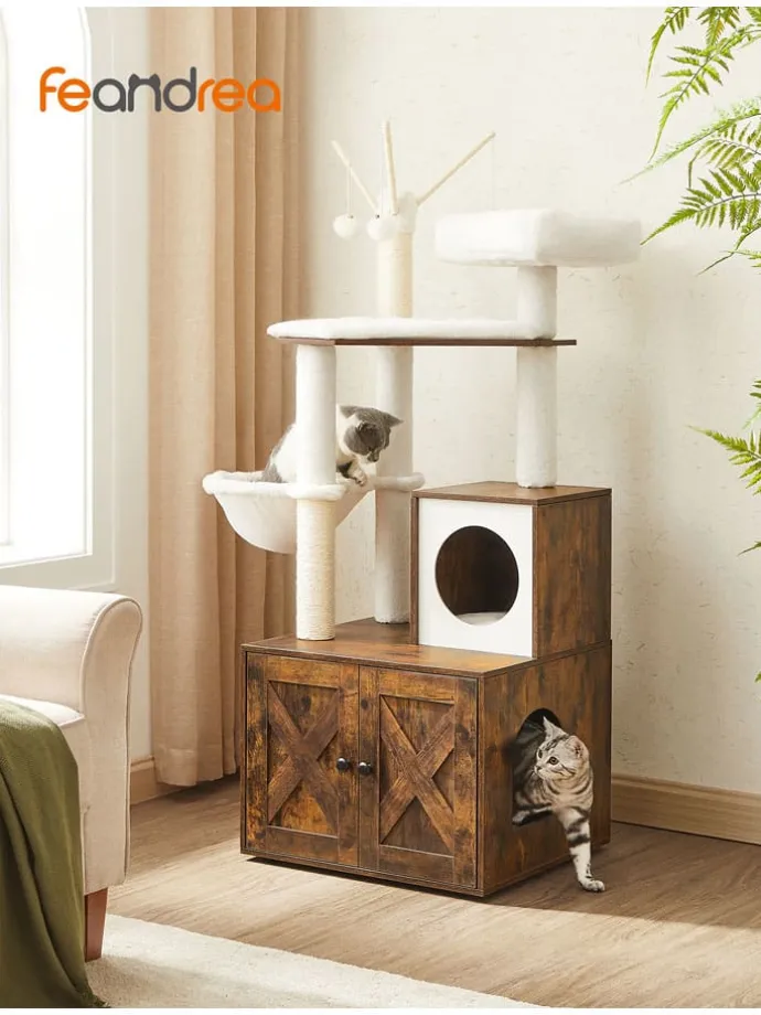 Kratzbaum in Weiß/ Braun - (B)58 x (H)140 x (T)50 cm