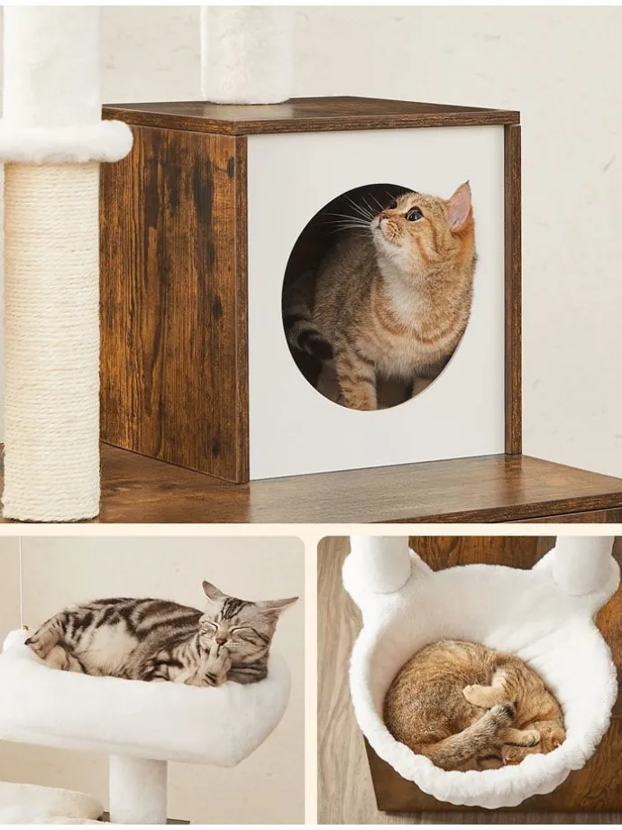 Kratzbaum in Weiß/ Braun - (B)58 x (H)140 x (T)50 cm