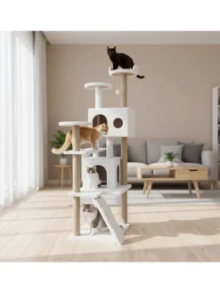 Kratzbaum "Siena" in Weiß - (B)60 x (H)165 x (T)45 cm