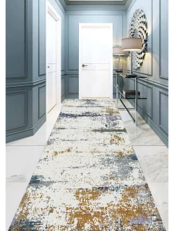 Kurzflor-Läufer in Creme/ Blau