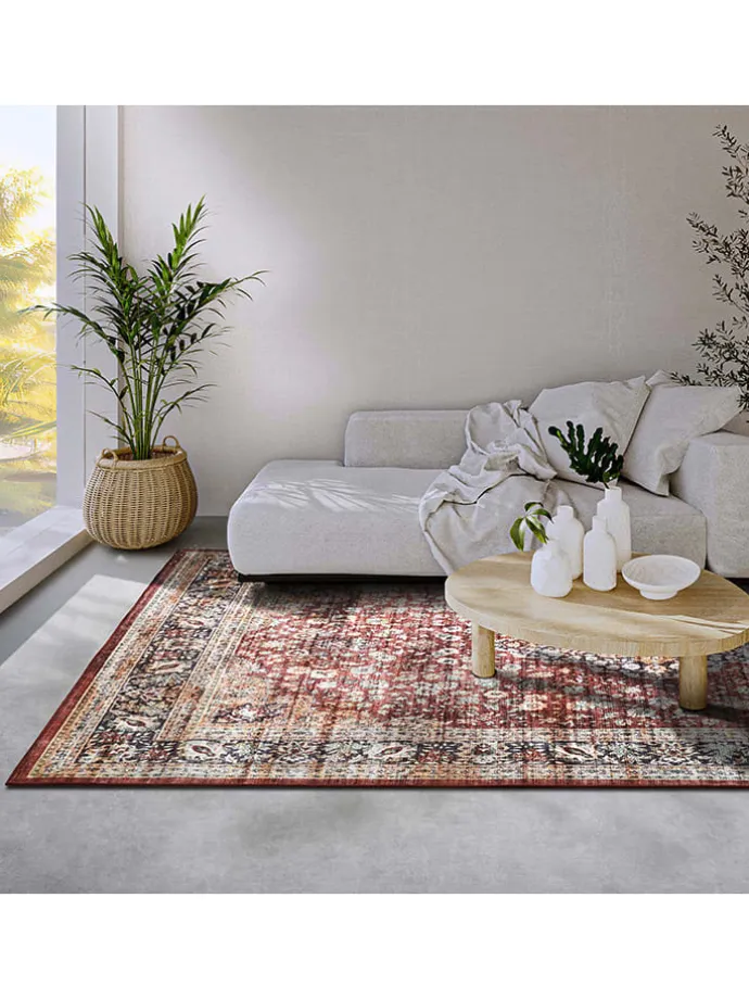 Kurzflor-Teppich "Asya" in Rot/ Blau