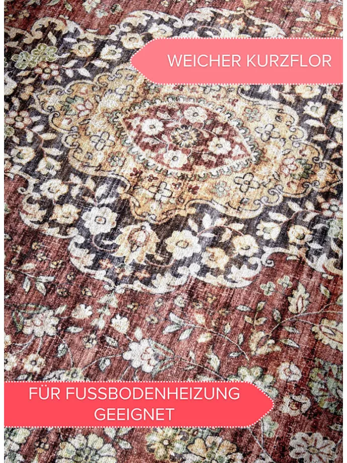 Kurzflor-Teppich "Asya" in Rot/ Blau