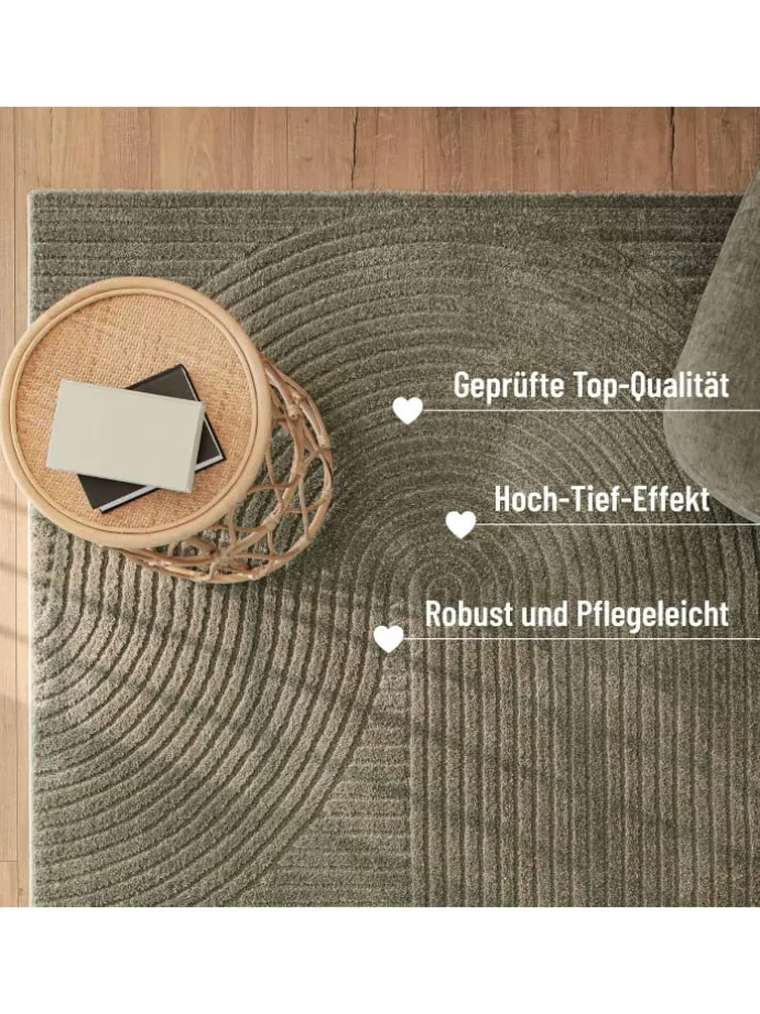 Kurzflorteppich Bolen in oliv grün