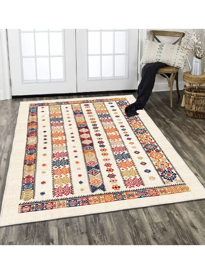 Kurzflor-Teppich "Els" in Bunt/ Creme