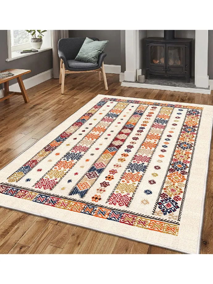 Kurzflor-Teppich "Els" in Bunt/ Creme