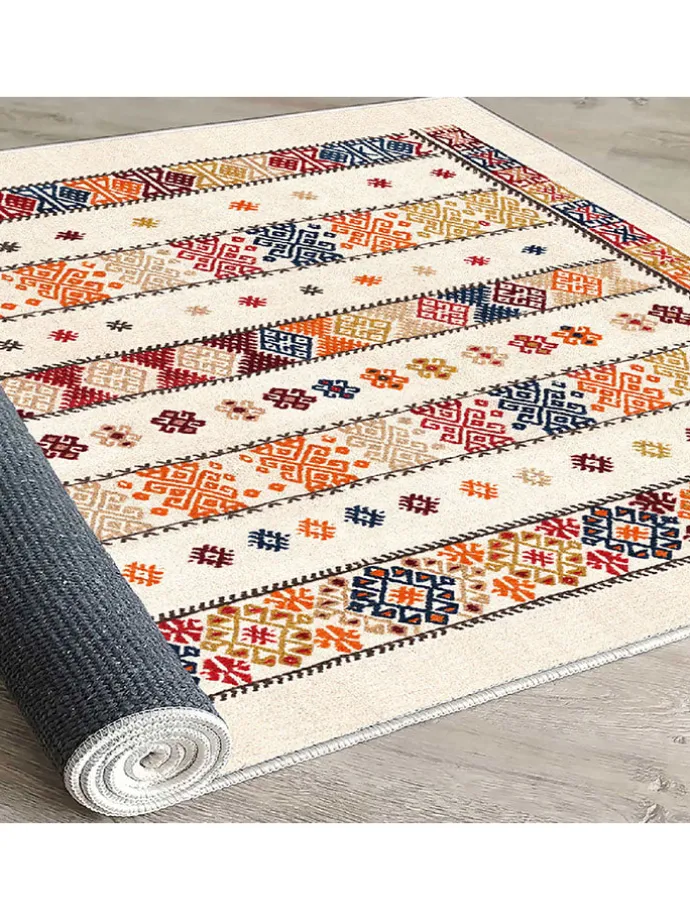 Kurzflor-Teppich "Els" in Bunt/ Creme