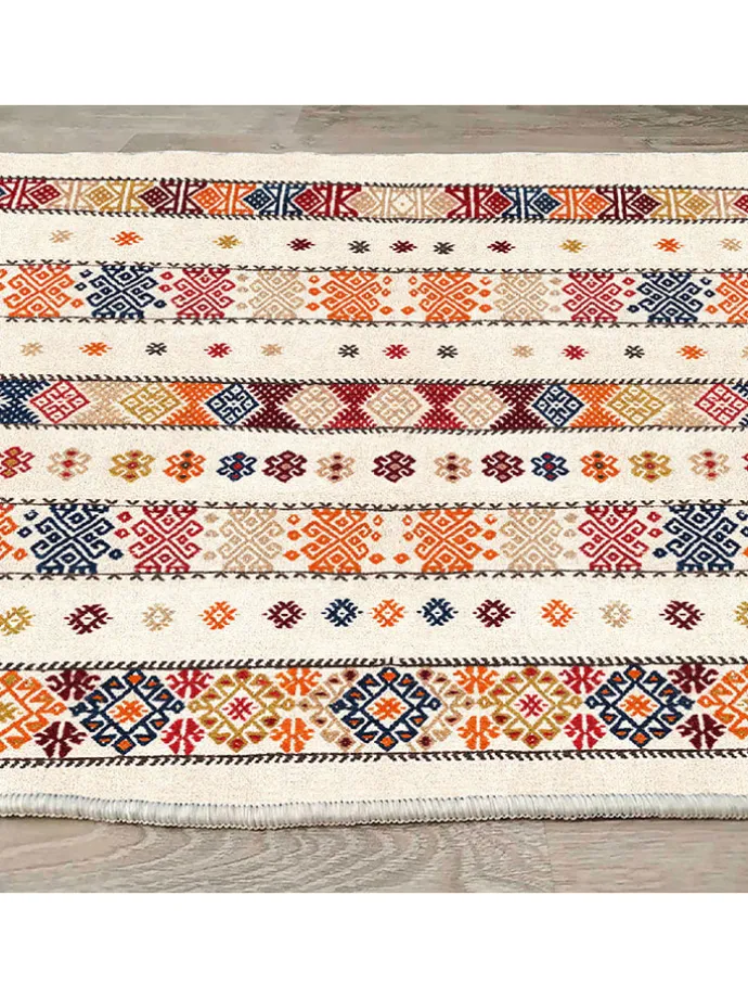 Kurzflor-Teppich "Els" in Bunt/ Creme