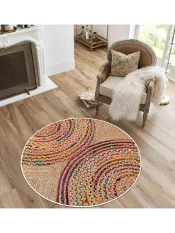 Kurzflor-Teppich in Beige/ Bunt