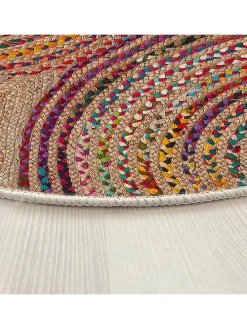 Kurzflor-Teppich in Beige/ Bunt