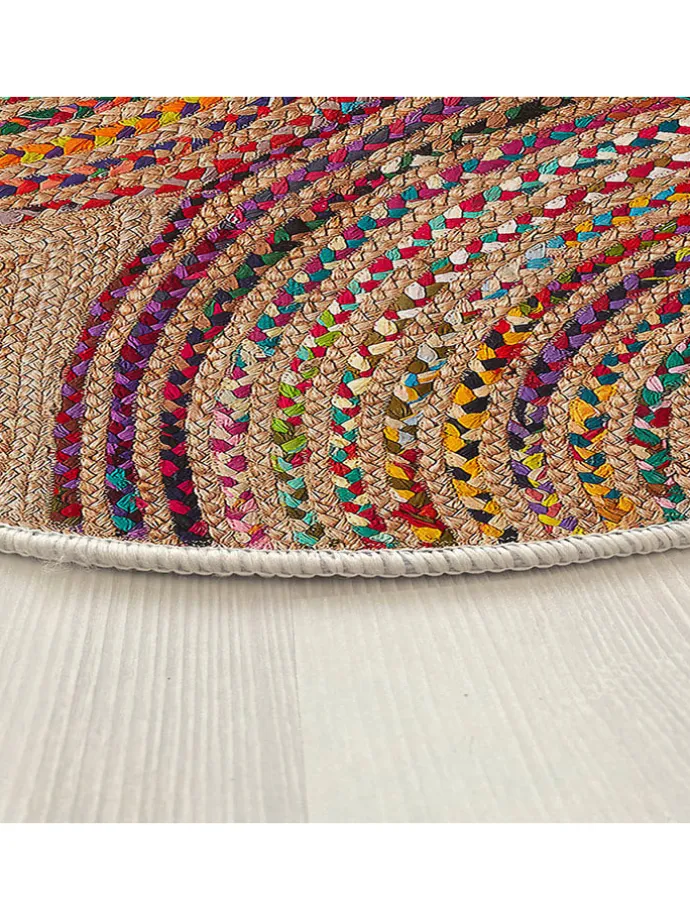 Kurzflor-Teppich in Beige/ Bunt