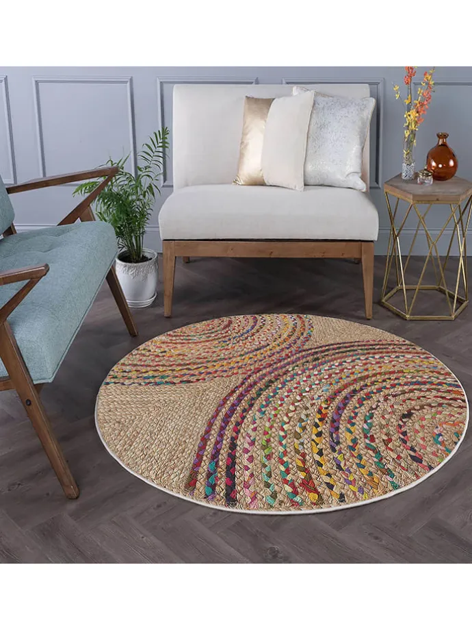 Kurzflor-Teppich in Beige/ Bunt