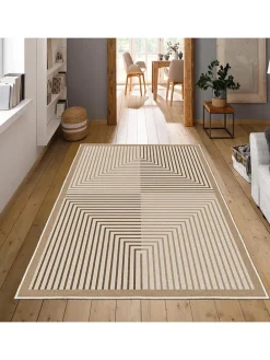 Kurzflor-Teppich in Beige/ Hellbraun/ Braun