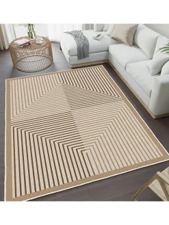 Kurzflor-Teppich in Beige/ Hellbraun/ Braun