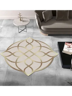 Kurzflor-Teppich in Beige/ Gold