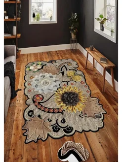 Kurzflor-Teppich in Beige/ Gelb