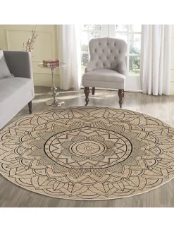 Kurzflor-Teppich in Beige/ Bunt