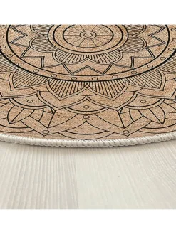 Kurzflor-Teppich in Beige/ Bunt