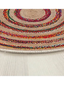 Kurzflor-Teppich in Beige/ Rot