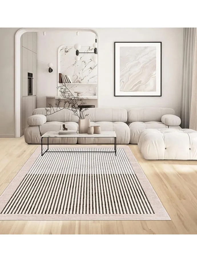 Kurzflor-Teppich in Creme/ Beige