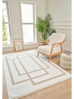 Kurzflor-Teppich in Creme/ Beige