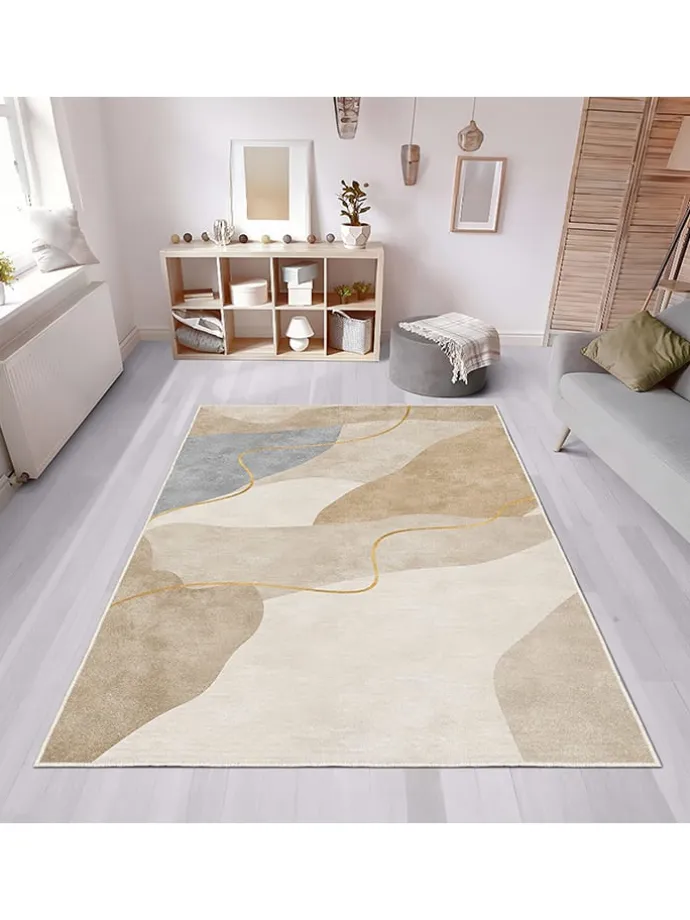 Kurzflor-Teppich in Creme/ Beige