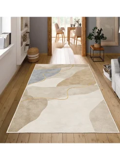 Kurzflor-Teppich in Creme/ Beige