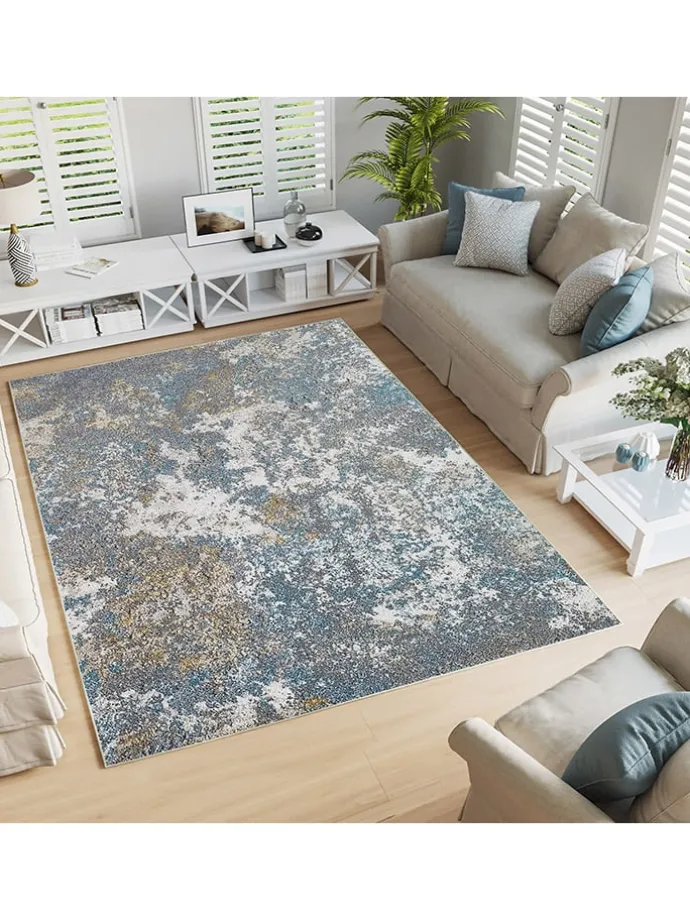 Kurzflor-Teppich in Grau/ Blau