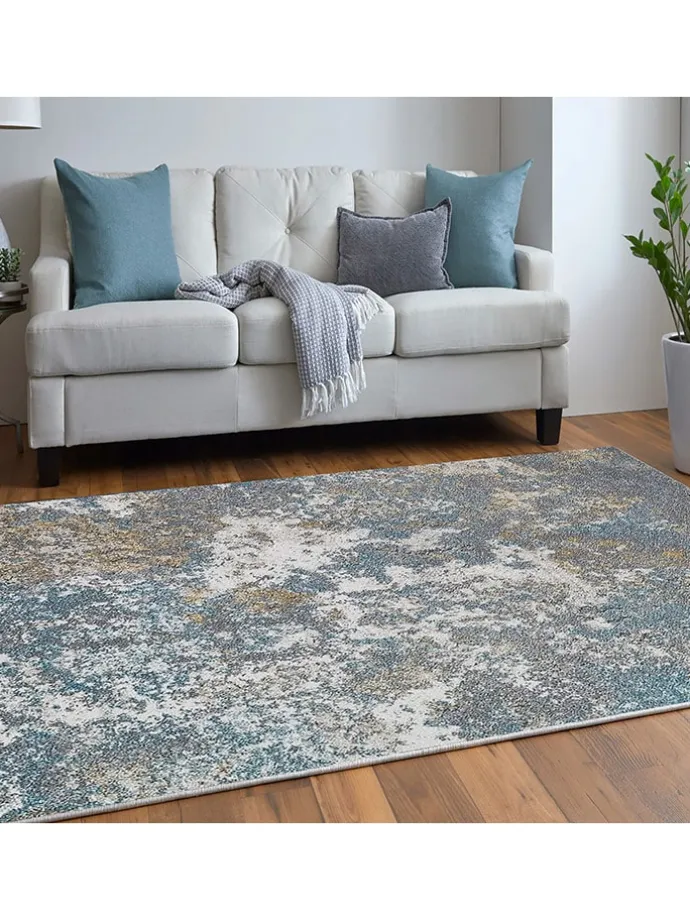 Kurzflor-Teppich in Grau/ Blau