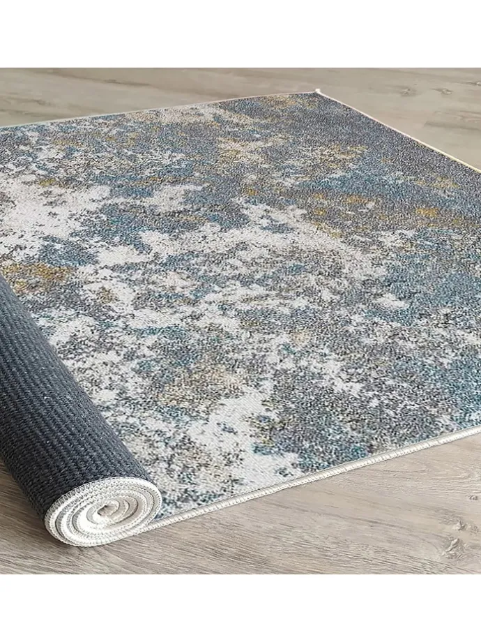 Kurzflor-Teppich in Grau/ Blau