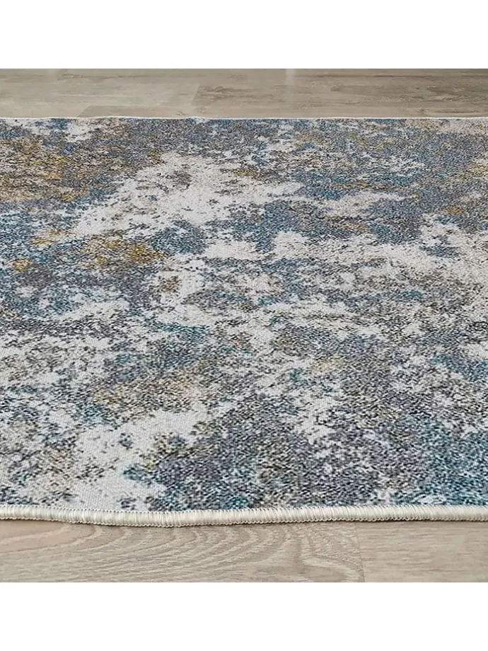 Kurzflor-Teppich in Grau/ Blau