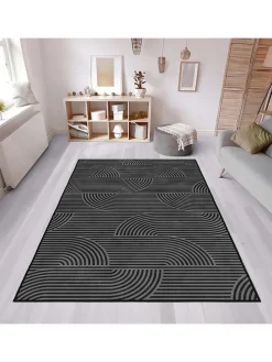 Kurzflor-Teppich in Grau/ Schwarz