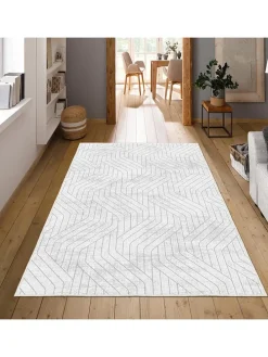 Kurzflor-Teppich in Grau/ Weiß