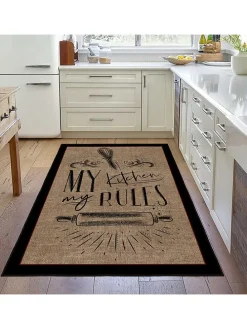 Kurzflor-Teppich in Hellbraun/ Schwarz