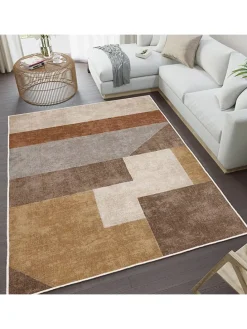 Kurzflor-Teppich in Hellbraun/ Grau/ Beige