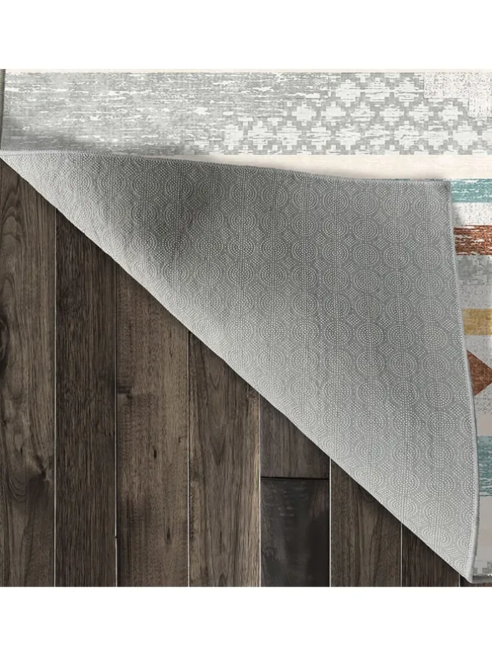 Kurzflor-Teppich "Infkece" in Creme/ Blau/ Braun