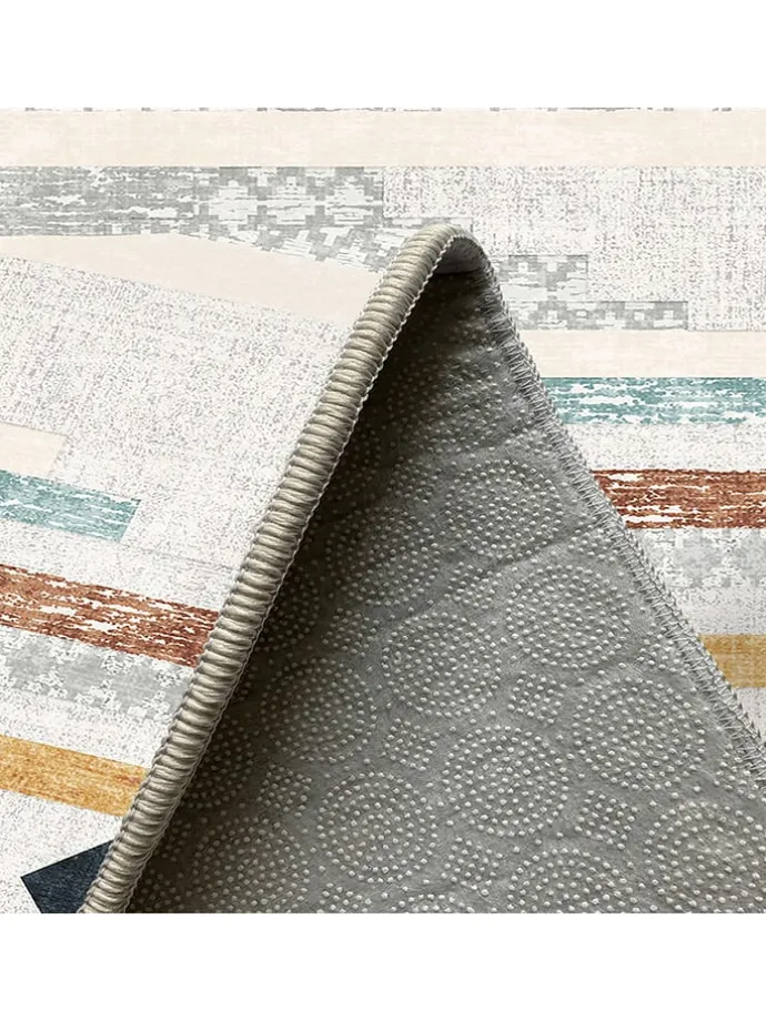 Kurzflor-Teppich "Infkece" in Creme/ Blau/ Braun