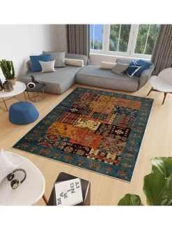 Kurzflor-Teppich "Woopamuk" in Orange/ Blau