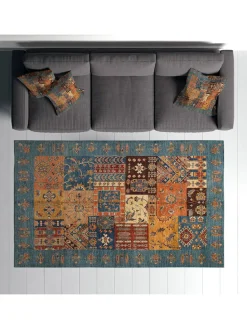 Kurzflor-Teppich "Woopamuk" in Orange/ Blau