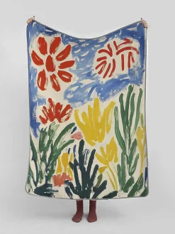 Kuscheldecke "Little Garden" in Blau/ Grün/ Gelb - (L)170 x (B)130 cm