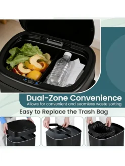 68L Mülleimer Küche 2 Fächer mit Sensor in Schwarz
