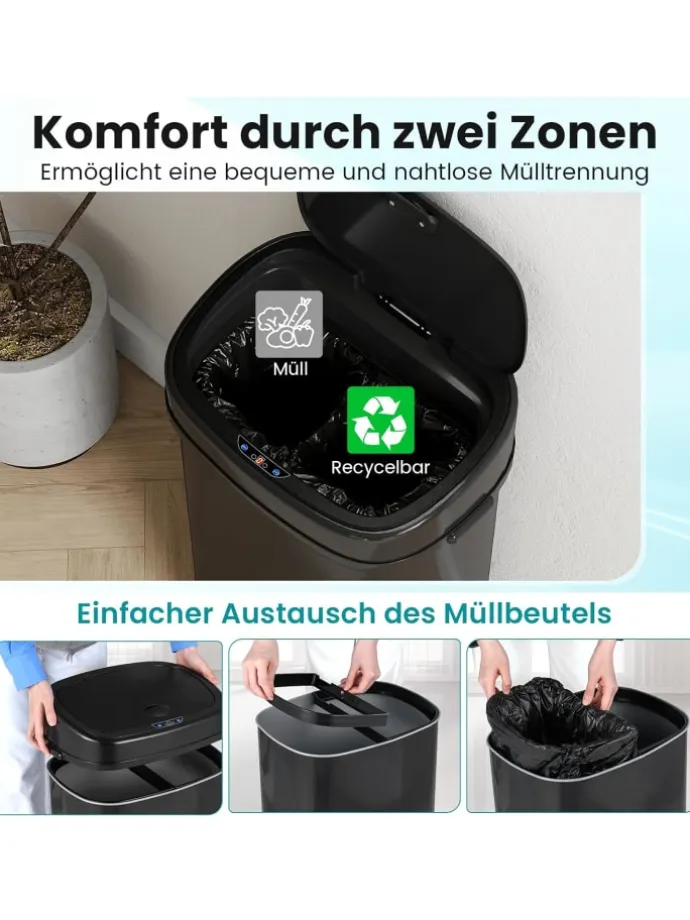 58L Mülleimer Küche mit Sensor in Schwarz