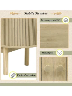 Lamellen Schrank Sideboard mit Schiebetüren und Kiefernholzbeinen in Naturholz