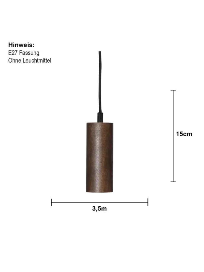 Lampenaufhängung ,Tub' aus Holz, E27 Fassung, 3,5m Kabellänge, mit Ste